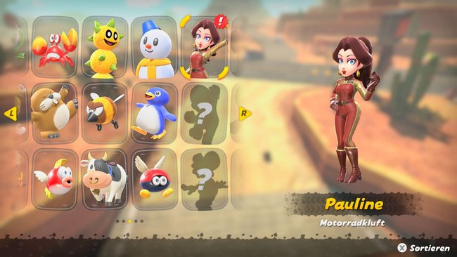 Pauline im alternativen Outfit von Mario Kart World. Pauline im alternativen Outfit von Mario Kart World.
