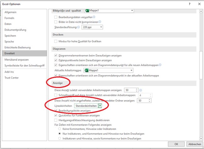 Ausschnitt aus Excel