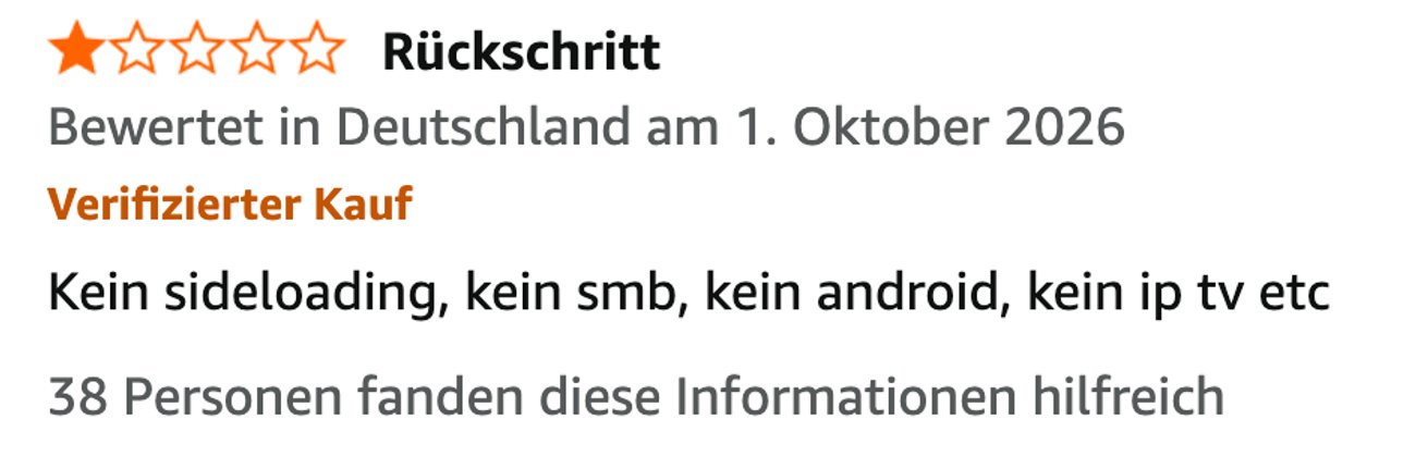 Screenshot einer schlechten Kundenbewertung des Amazon Fire TV Stick 4K