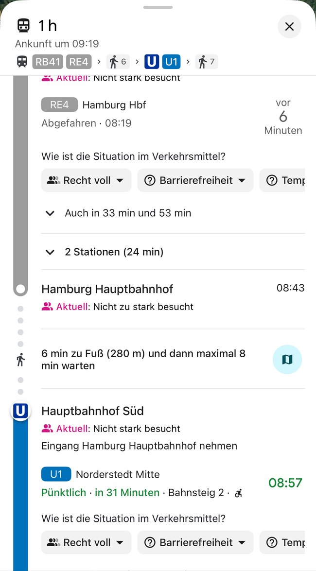 Google Maps zeigt euch, wie voll euer Zug sein wird. Google Maps zeigt euch, wie voll euer Zug sein wird.