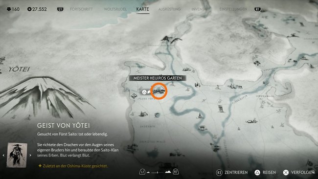 Standort von Meister Heijiros Garten im Yotei-Grasland. Standort von Meister Heijiros Garten im Yotei-Grasland.