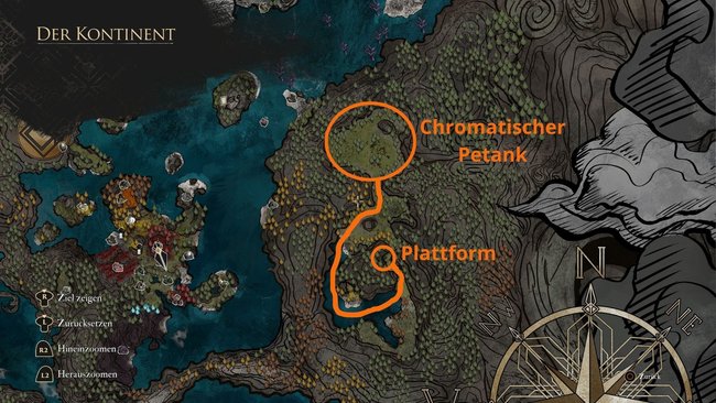 Treibt den chromatischen Petank von Norden Richtung Süden zur Fallen-Plattform, um ihn angreifen zu können. Treibt den chromatischen Petank von Norden Richtung Süden zur Fallen-Plattform, um ihn angreifen zu können.