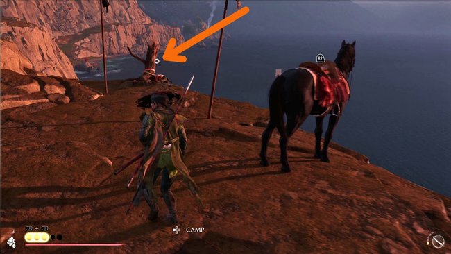 An dieser Stelle könnt ihr die Klippen nach unten klettern und dem Weg zum Samurai folgen. An dieser Stelle könnt ihr die Klippen nach unten klettern und dem Weg zum Samurai folgen.