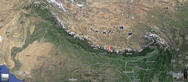 Screenshot von Google Maps mit Blick auf das Himalaya-Gebirge aus dem Weltall. Screenshot von Google Maps mit Blick auf das Himalaya-Gebirge aus dem Weltall.