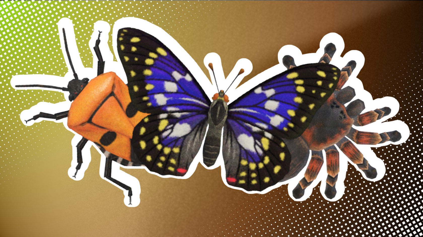 Drei Insekten aus Animal Crossing New Horizons. Drei Insekten aus Animal Crossing New Horizons.