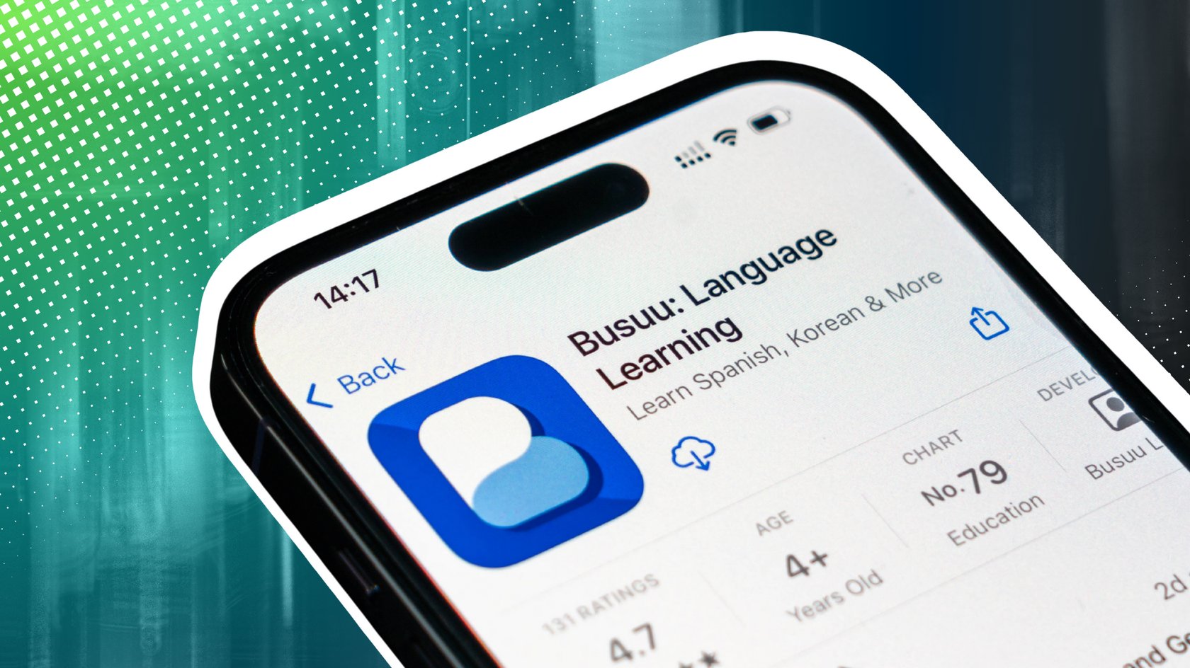 Handy mit Busuu-App im Store. Handy mit Busuu-App im Store.