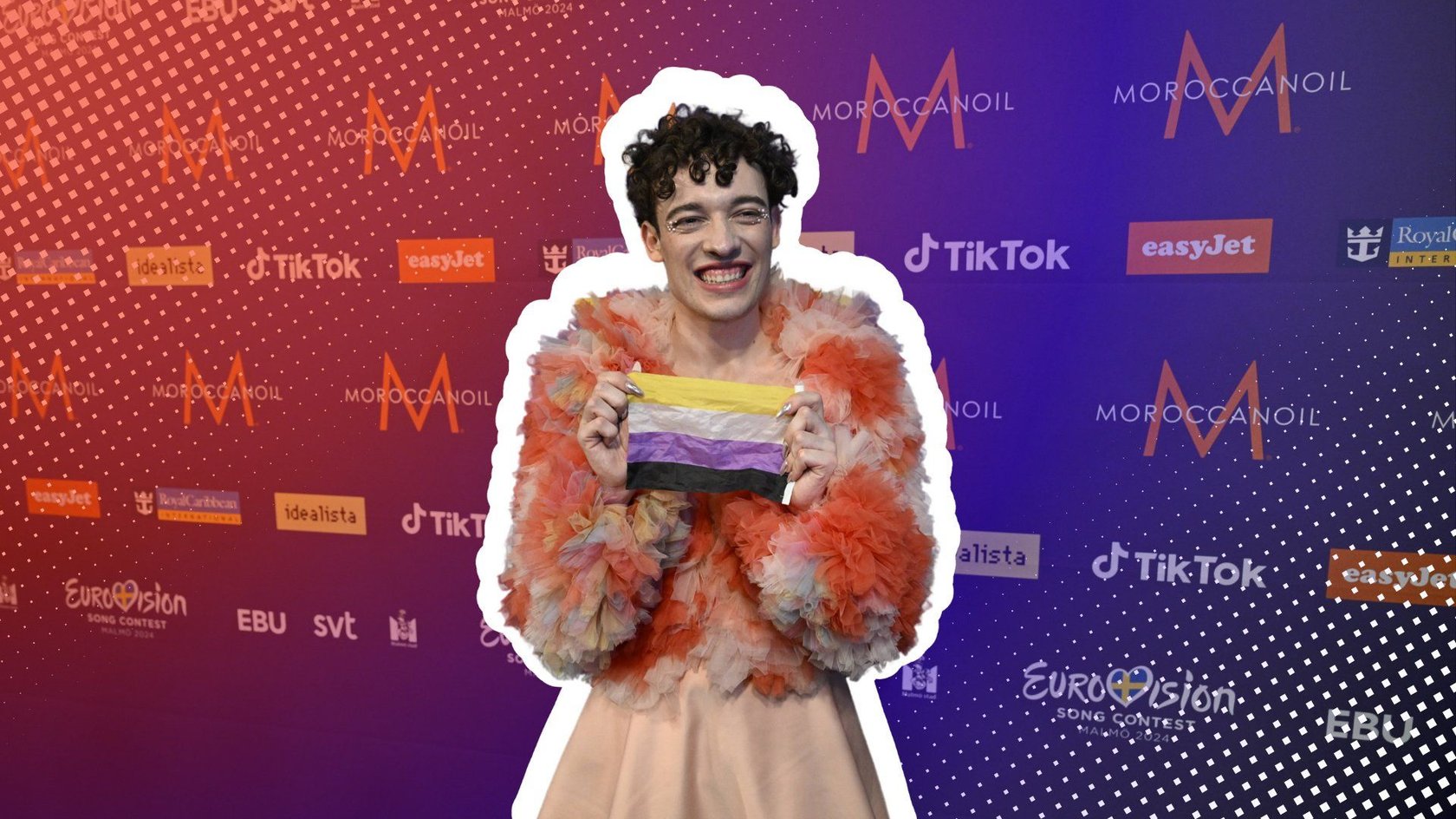 Nemo mit der Flagge, die für nicht-binäre Menschen steht. Nemo mit der Flagge, die für nicht-binäre Menschen steht.