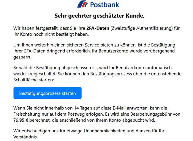 Die Phishing-Mail im Klartext. Die Phishing-Mail im Klartext.