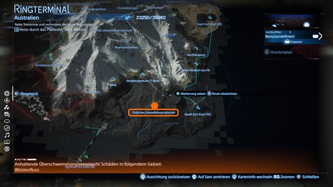 Fundort der Einrichtung Südliches Umweltobservatorium auf der Karte von Death Stranding 2 Fundort der Einrichtung Südliches Umweltobservatorium auf der Karte von Death Stranding 2