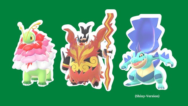 Mega-Meganie, Mega-Flambirex und Mega-Impergator (Shiny). Mega-Meganie, Mega-Flambirex und Mega-Impergator (Shiny).