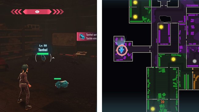 Links eine Begegnung mit zwei Tanhel und rechts die Fundorte-Markierung auf der Karte. Links eine Begegnung mit zwei Tanhel und rechts die Fundorte-Markierung auf der Karte.