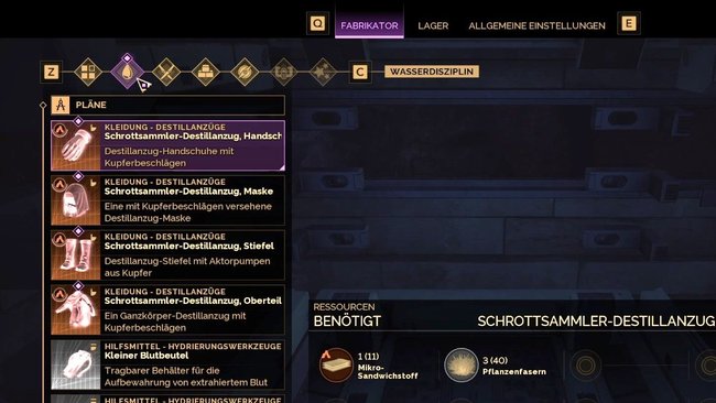 Den Schrottsammler-Destillanzug stellt ihr im Fabrikator her. Den Schrottsammler-Destillanzug stellt ihr im Fabrikator her.