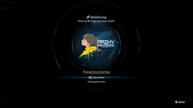 Darstellung der Belohnung Fahrzeugdaten Deko Rainy in Death Stranding 2 On the Beach Darstellung der Belohnung Fahrzeugdaten Deko Rainy in Death Stranding 2 On the Beach