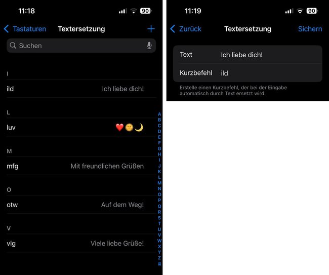 Textersetzung auf dem iPhone. Textersetzung auf dem iPhone.