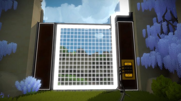 Dieses Tor gilt es zu öffnen. Jedoch ist das Schloss blockiert. Folgt den Kabeln und löst die entsprechenden Panel-Rätsel. Dieses Tor gilt es zu öffnen. Jedoch ist das Schloss blockiert. Folgt den Kabeln und löst die entsprechenden Panel-Rätsel.