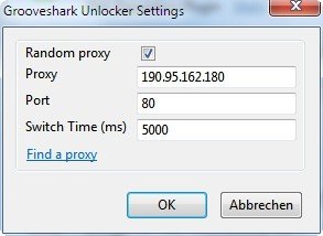 Proxy-Einstellungen von Grooveshark Unlocker fuer Firefox