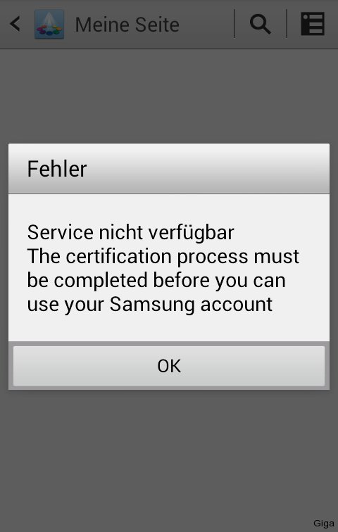 Samsung App Market - Bei dieser Fehlermeldung einfach erneut anmelden