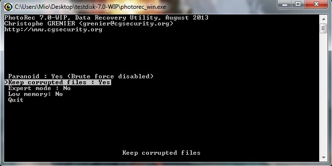 in den Optionen ">Keep corrupted files: Yes" auswählen in den Optionen ">Keep corrupted files: Yes" auswählen