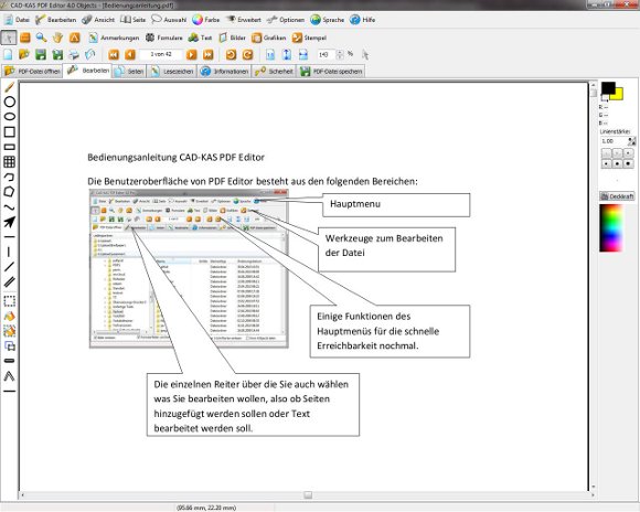 Die PDF Editor Oberfläche mit Erklärungen PDF Editor Oberfläche