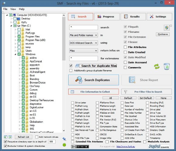 Das Programmfenster von Search My Files Search My Files