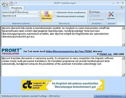 PROMT Translation Agent übersetzt zwischen Deutsch und 6 verschiedenen Fremdsprachen PROMT Translation Agent Übersetzungstool