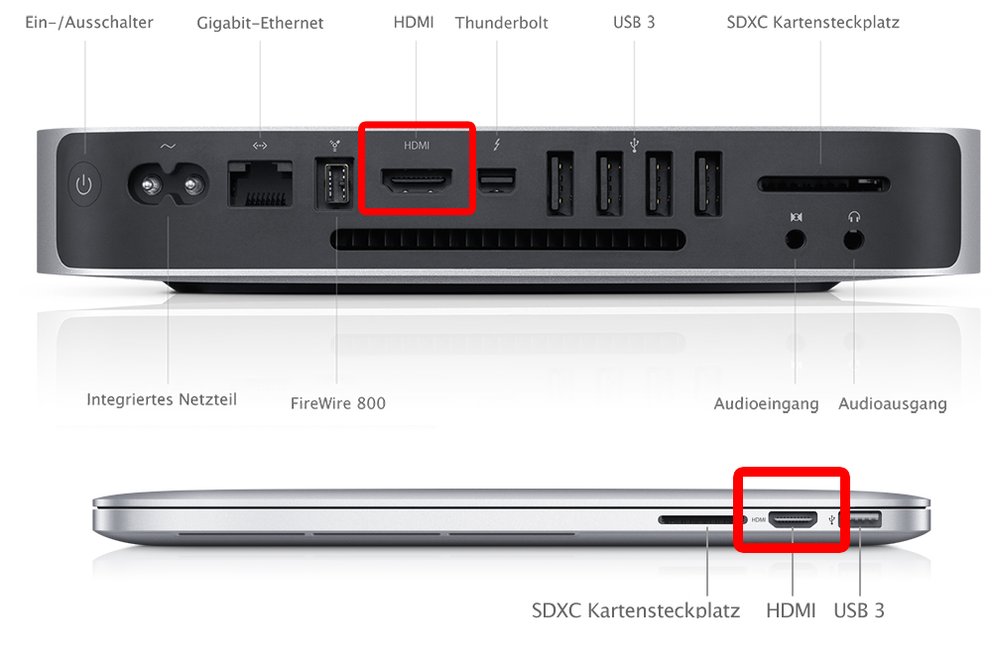 Wer Anschluss sucht: Adapter MiniDisplay Port auf VGA (links, von Apple) und auf DVI (rechts, von Hama).