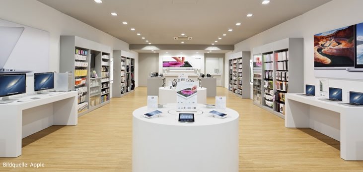 So stellt sich Apple das Innenleben eines Premium Resellers vor: Der Hersteller bestimmt maßgeblich das Aussehen und Auftreten derartiger Händler._inside