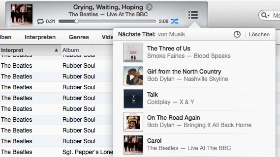 iTunes gibt alle Titel in zufälliger Reihenfolge wieder. Die