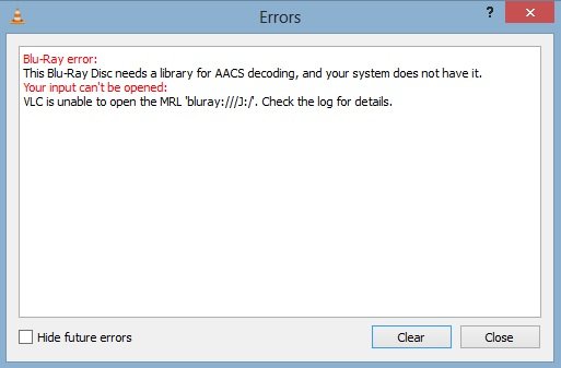 Beim Versuch, kopiergeschützte Blu-Rays wiederzugeben, erhält man die Meldung, dass ein AACS-Dekoder fehlt vlc-bibliothek-zum-dekodieren-von-aacs-fehlermeldung