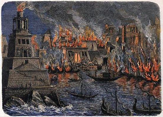 Der große Brand der Bibliothek von Alexandria 48 v. Chr