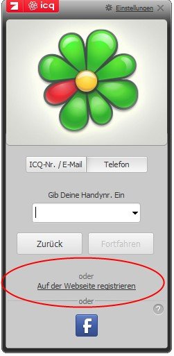 Direkt über das Programm kann man sich bei ICQ registrieren Direkt über das Programm kann man sich bei ICQ registrieren