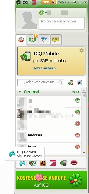 icq-spiele-aufrufen Mit Klick auf das Controller-Icon öffnen man das ICQ-Spielemenü
