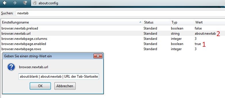 Ob in Firefox ein neuer Tab gezeigt wird, ist eine Sache der Einstellung firefox neuer tab einstellen