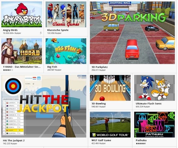 Der Webstore bietet in seiner Spielerubrik eine erstaunlich große Zahl hochwertiger Google Chrome Games Google Chrome Games Webstore Screenshot
