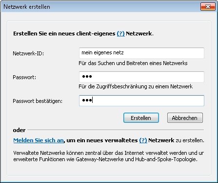Mehr als eine eindeutige Netzwerk-ID und ein Passwort braucht man in Hamachi nicht, um ein neues Netzwerk zu erstellen hamachi-neues-netzwerk