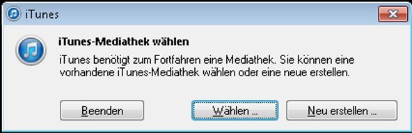 So wählen Sie die gesicherte iTunes Bibliothek aus iTunes Bibliothek neu aufbauen Screenshot