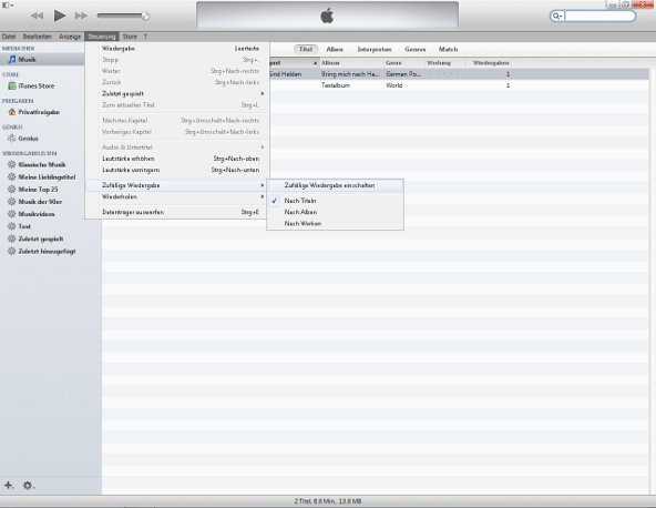 iTunes zufällige Wiedergabe Screenshot