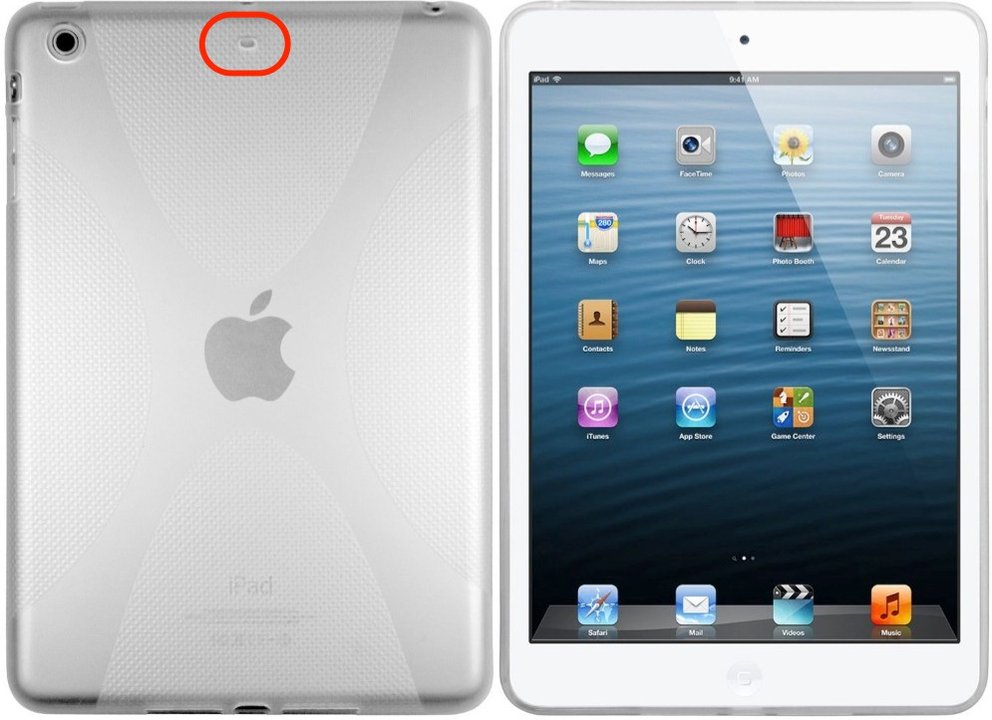Eine der vielen aktuell auf Amazon verfügbaren Schutzhüllen mit Mikrofon-Aussparung auf der Rückseite iPad mini Schutzhülle