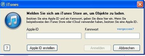Melden Sie sich mit Ihrer bestehende iTunes ID und dem Kennwort an, um Einkäufe im iTunes Store zu tätigen. iTunes ID Screenshot