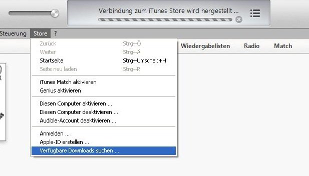 Dateien, die durch Probleme beim Laden in iTunes nicht auf den Computer kopiert werden konnten, lassen sich in iTunes erneut suchen iTunes Probleme beim Laden Screenshot