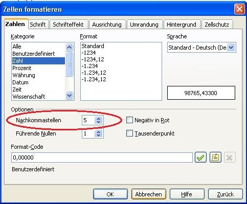 Definiert man die Anzahl der Nachkommastellen, wird in OpenOffice automatisch gerundet OpenOffice runden Formatierung