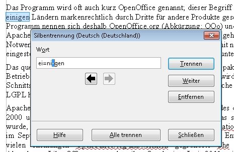 Der selbe Text nach der OpenOffice Silbentrennung. Alles ist dichter, wirkt harmonischer. OpenOffice Silbentrennung