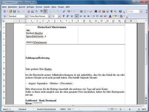 OpenOffice Vorlage Writer