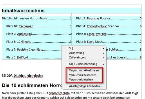 OpenOffice Inhaltsverzeichnisse werden automatisch angepasst OpenOffice Inhaltsverzeichnis