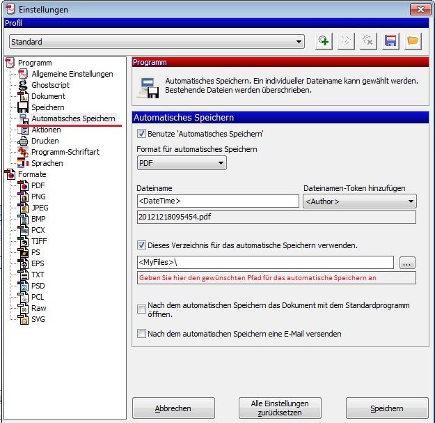Mit der PDFCreator Autosave Funktion können Sie Ihre Dokumente einfach automatisch abspeichern lassen. PDFCreator Autosave