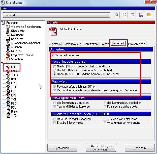 In den PDFCreator Einstellungen könnt ihr verschiedene Optionen anwählen, um euer Dokument vor unerwünschten Kopien zu schützen PDFCreator Kopierschutz einrichten