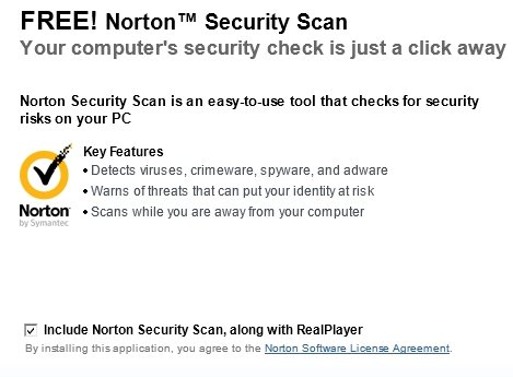 Der Realplayer für Google Chrome will uns noch das Antiviruspaket von Norton unterjubeln Google Chrome Realplayer Norton Screenshot