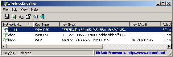 Die Benutzeroberfläche von WirelessKeyView WirelessKeyView Oberfläche