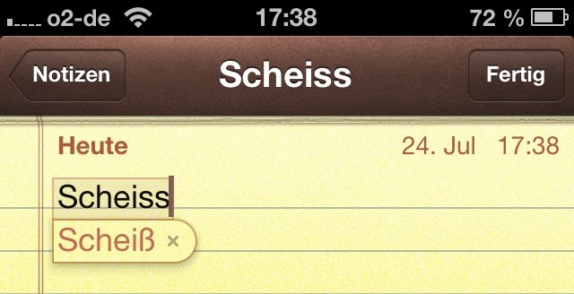 Anders unter einem deutschsprachigen iOS: Selbst eindeutig vulgäre Ausdrücke werden korrekt erkannt.