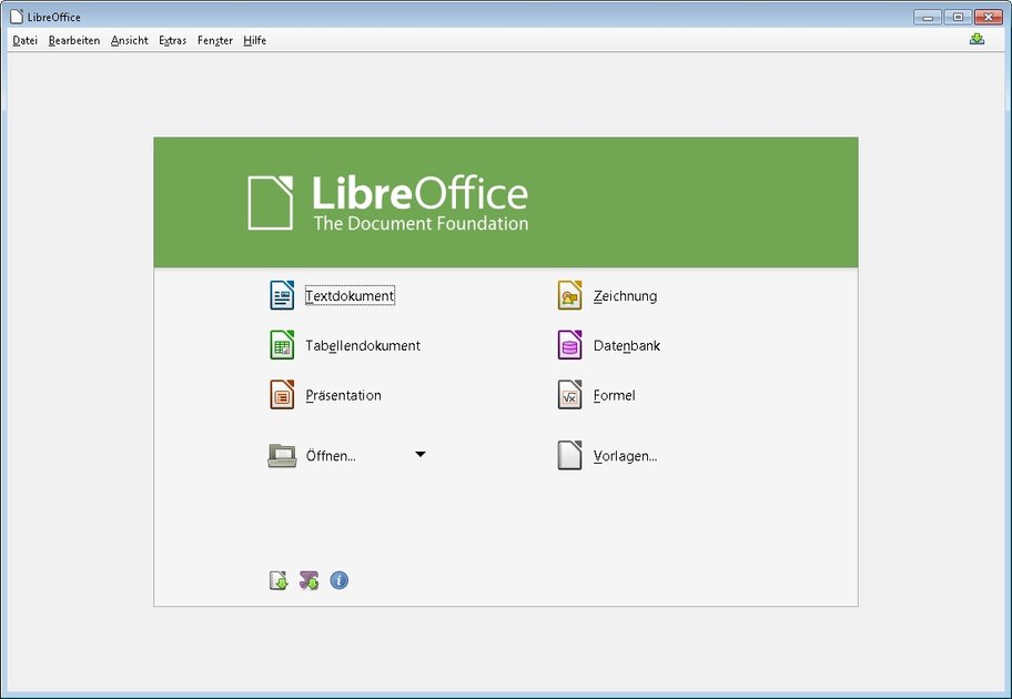 Kostenlose Office-Programme wie LibreOffice und OpenOffice stellen unter Beweis, dass man heute nicht mehr mehrere Hundert Euro für ein Officepaket ausgeben muss libre office startbildschirm